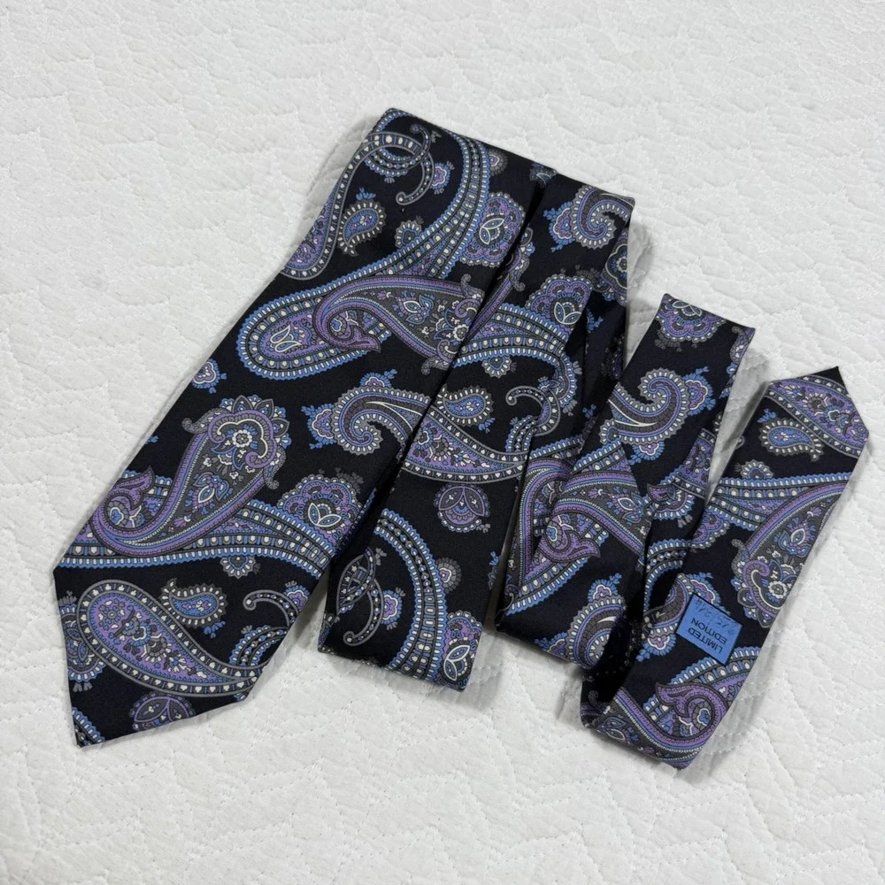 Daniel Cremieux Signature Mens Tie Paisley Silk‎ Black Purple 7 Fold 60